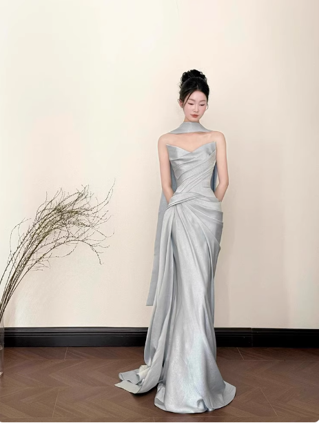 Modest Mermaid Sweetheart Satin Light Blue Formal Gown 20th Birthday Dress Prom Dresses 18th Birthday Outfits W0735