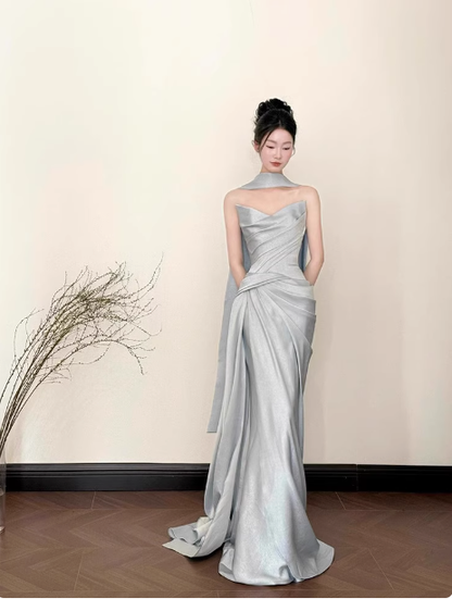 Modest Mermaid Sweetheart Satin Light Blue Formal Gown 20th Birthday Dress Prom Dresses 18th Birthday Outfits W0735