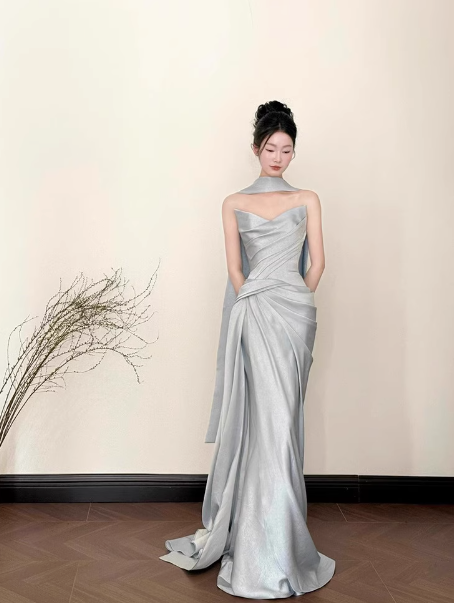 Modest Mermaid Sweetheart Satin Light Blue Formal Gown 20th Birthday Dress Prom Dresses 18th Birthday Outfits W0735