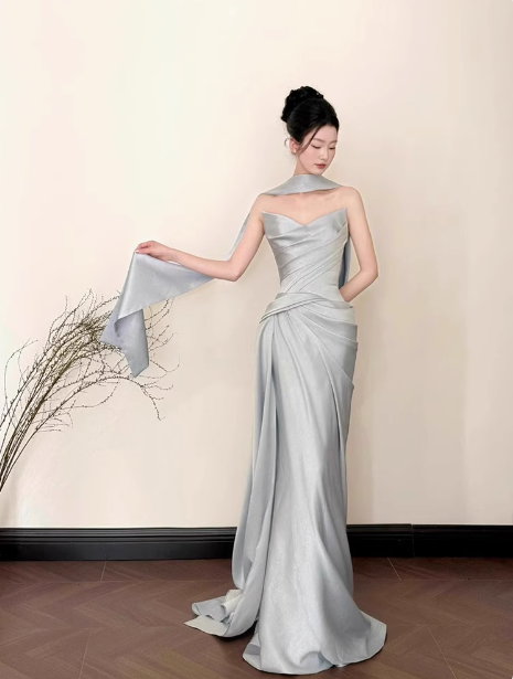 Modest Mermaid Sweetheart Satin Light Blue Formal Gown 20th Birthday Dress Prom Dresses 18th Birthday Outfits W0735