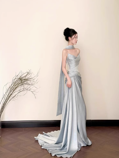 Modest Mermaid Sweetheart Satin Light Blue Formal Gown 20th Birthday Dress Prom Dresses 18th Birthday Outfits W0735