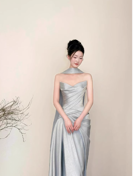 Modest Mermaid Sweetheart Satin Light Blue Formal Gown 20th Birthday Dress Prom Dresses 18th Birthday Outfits W0735