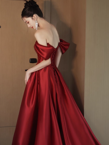 Classy Mermaid Off The Shoulder Red Sequin Long Prom Dresses Formal Gown Summer Wedding Guest Dresses Wedding Guest Outfit W0736