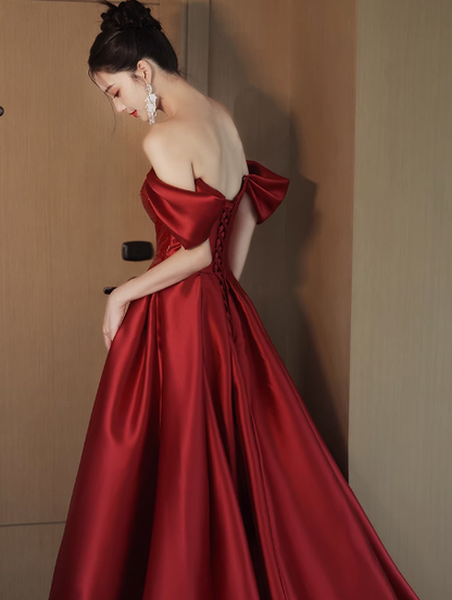 Classy Mermaid Off The Shoulder Red Sequin Long Prom Dresses Formal Gown Summer Wedding Guest Dresses Wedding Guest Outfit W0736