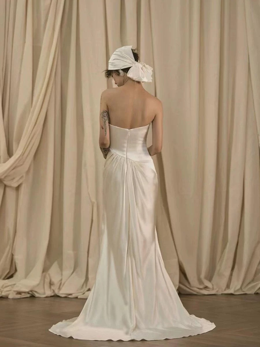 Vintage Wedding Dress Mermaid Strapless White Summer Long Wedding Dresses Bridal Gowns W0751