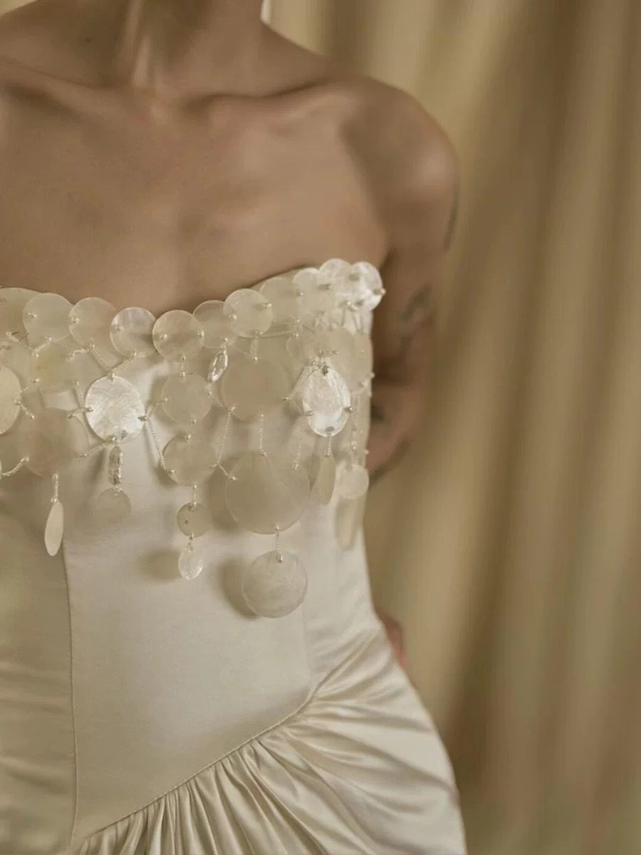 Vintage Wedding Dress Mermaid Strapless White Summer Long Wedding Dresses Bridal Gowns W0751