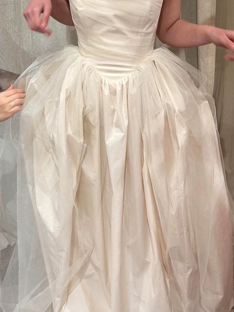 Vintage Wedding Dress Ball Gown Strapless Ivory Summer Long Wedding Dresses Bridal Gowns W0764