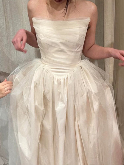 Vintage Wedding Dress Ball Gown Strapless Ivory Summer Long Wedding Dresses Bridal Gowns W0764