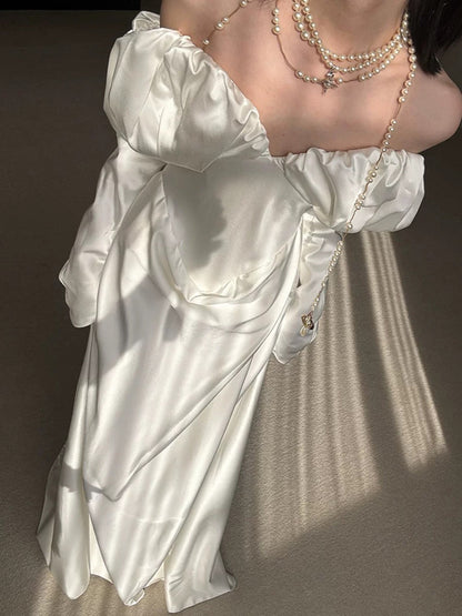 Vintage Wedding Dress Sheath Off The Shoulder Long Sleeves White Summer Beach Long Sleeves Wedding Dresses Bridal Gowns W0769