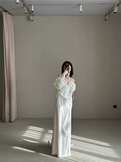 Vintage Wedding Dress Sheath Off The Shoulder Long Sleeves White Summer Beach Long Sleeves Wedding Dresses Bridal Gowns W0769