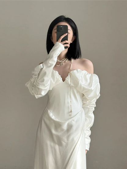 Vintage Wedding Dress Sheath Off The Shoulder Long Sleeves White Summer Beach Long Sleeves Wedding Dresses Bridal Gowns W0769