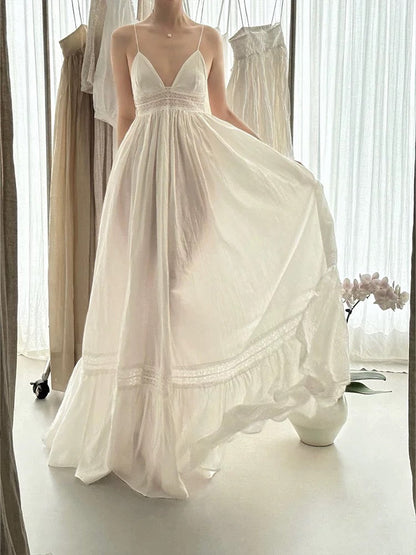 Vintage Wedding Dress A line Spaghetti Straps Lace White Summer Beach Long Wedding Dresses Bridal Gowns W0771