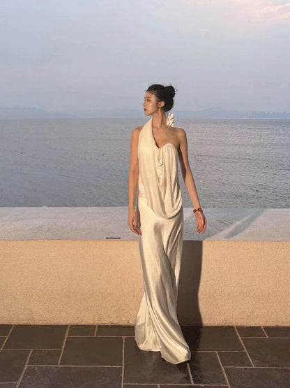 Vintage Wedding Dress Sheath One Shoulder White Summer Beach Long Wedding Dresses Bridal Gowns W0772