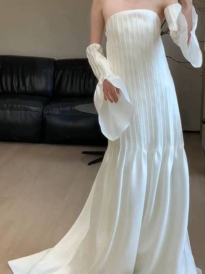Vintage Wedding Dress A Line Strapless White Summer Beach Long Wedding Dresses Bridal Gowns W0773