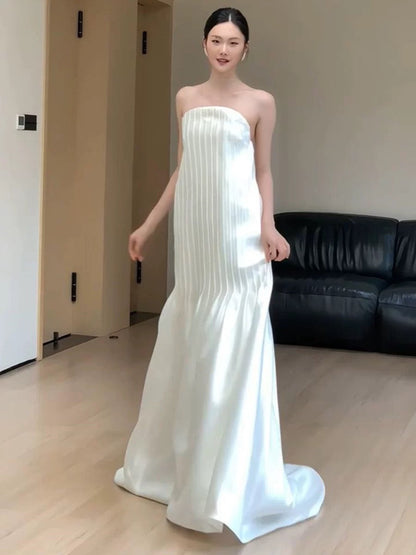 Vintage Wedding Dress A Line Strapless White Summer Beach Long Wedding Dresses Bridal Gowns W0773