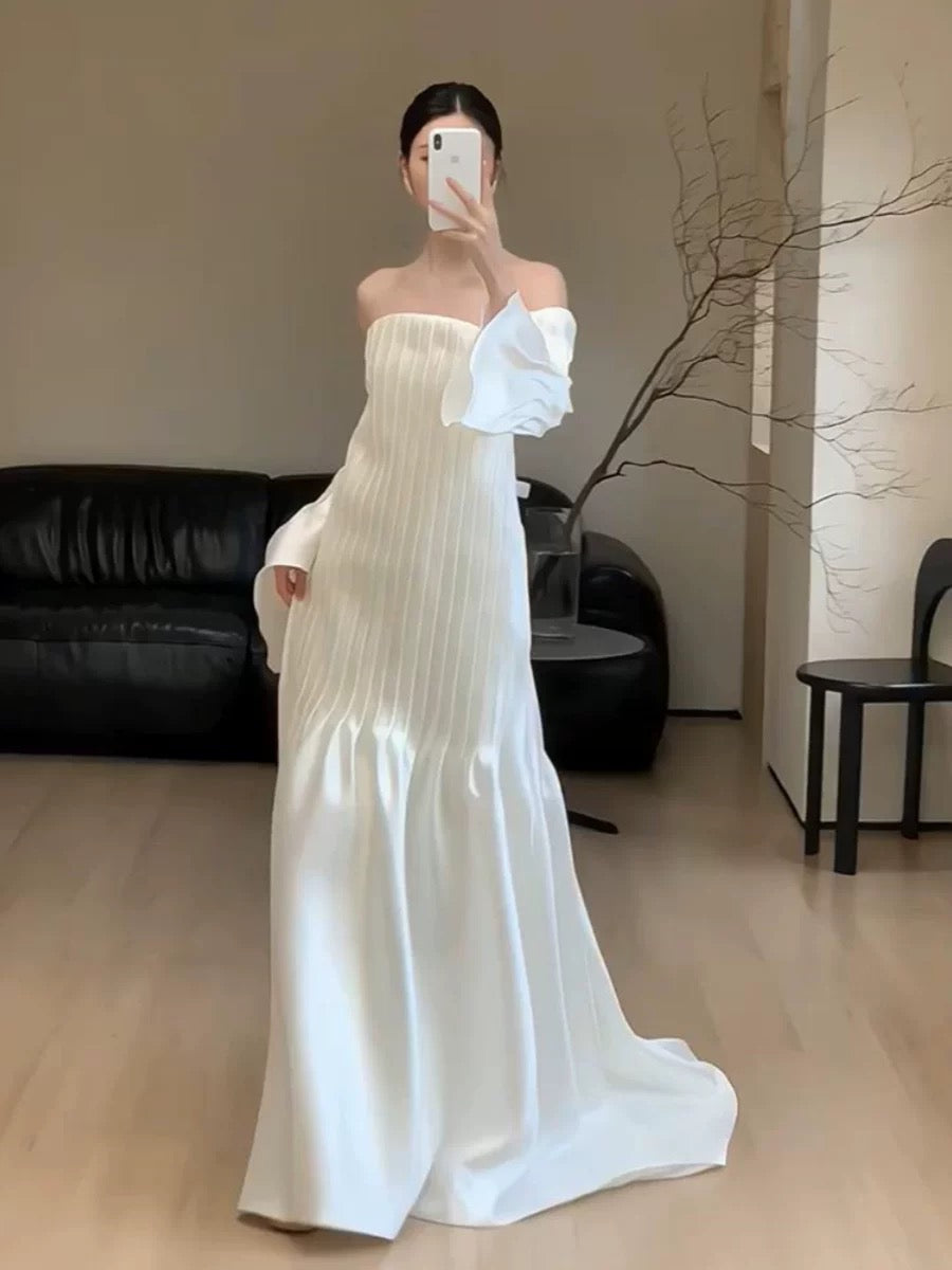 Vintage Wedding Dress A Line Strapless White Summer Beach Long Wedding Dresses Bridal Gowns W0773