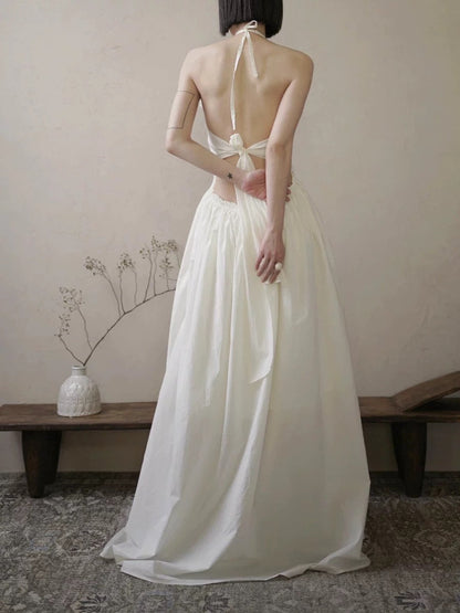 Vintage Wedding Dress A line Halter Lace White Summer Beach Long Wedding Dresses Bridal Gowns W0786
