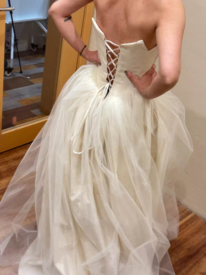 Vintage Wedding Dress A line Strapless Ivory Summer Beach Long Wedding Dresses Bridal Gowns W0787