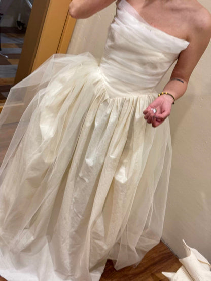 Vintage Wedding Dress A line Strapless Ivory Summer Beach Long Wedding Dresses Bridal Gowns W0787