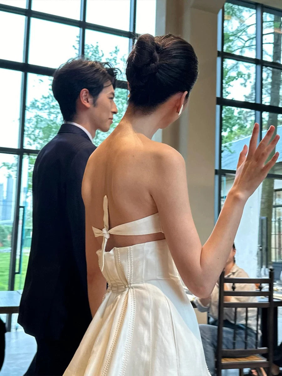 Vintage Wedding Dress Ball Gown Strapless Ivory Summer Beach Long Wedding Dresses Bridal Gowns W0788