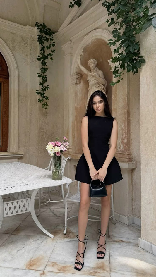 Sexy A line Scoop Black Satin Short Little Black Dress Homecoming Dresses Summer Hoco Dresses Cocktail Dress Birthday Outfits W100