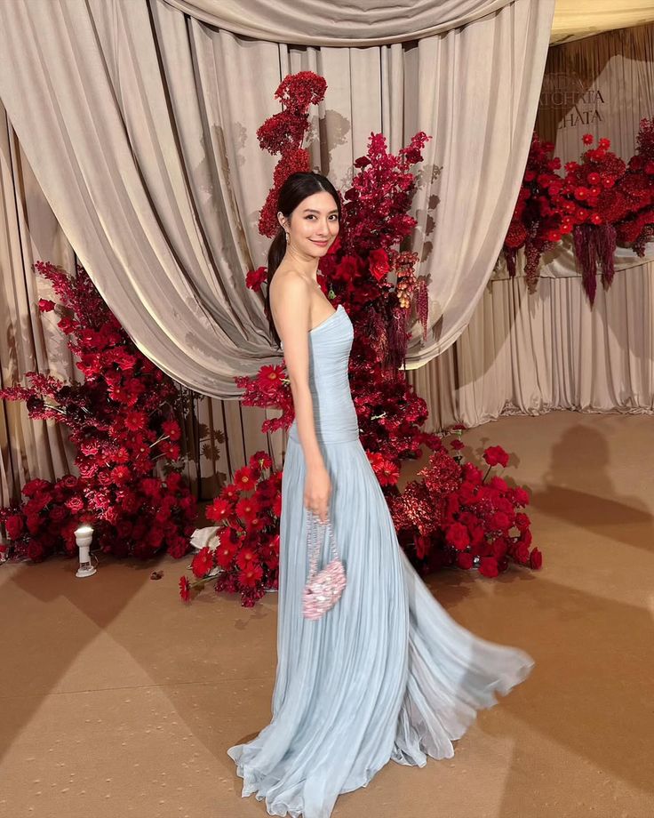 Elegant A line Strapless Light Sky Blue Chiffon Long Prom Dresses Party Dress Summer 20th Birthday Outfits Birthday Dresses W1002