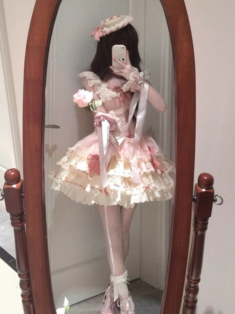 Vintage Ball Gown Square Neck Pink Short Summer 16th Burgundy Birthday Dress Lolita Dress Birthday Outfits W1004