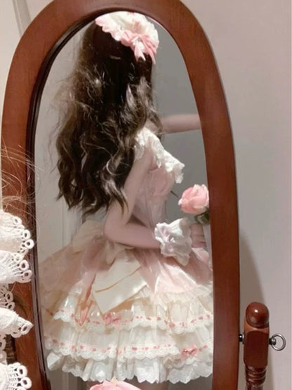 Vintage Ball Gown Square Neck Pink Short Summer 16th Burgundy Birthday Dress Lolita Dress Birthday Outfits W1004