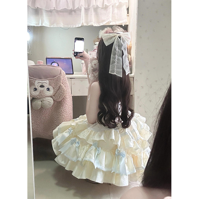 Cute Ball Gown Sweetheart Light Yellow Satin Short Summer 16th Burgundy Birthday Dress Lolita Dress Birthday Outfits W1005