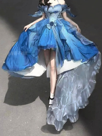 Vintage Ball Gown Off The Shoulder Short Sleeves 16th Blue Birthday Dress Lolita Summer Dress Birthday Outfits W1006