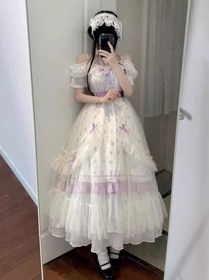 Cute Ball Gown Off The Shoulder Lilac Summer 18th White With Sleeves Birthday Dress Lolita Dress Birthday Outfits W1012