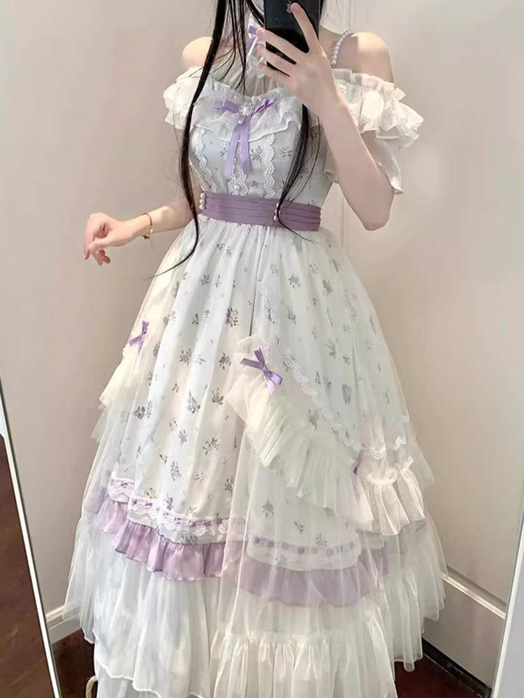 Cute Ball Gown Off The Shoulder Lilac Summer 18th White With Sleeves Birthday Dress Lolita Dress Birthday Outfits W1012