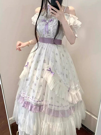 Cute Ball Gown Off The Shoulder Lilac Summer 18th White With Sleeves Birthday Dress Lolita Dress Birthday Outfits W1012