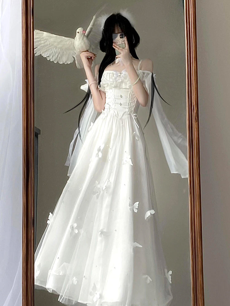 Vintage A Line Spaghetti Straps Summer Holiday Dresses 16th Birthday Dress Lolita Dress White Birthday Outfits W1013