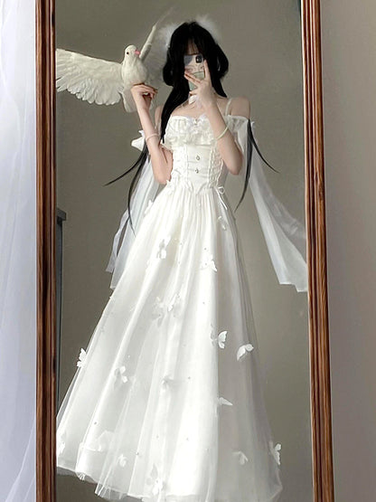 Vintage A Line Spaghetti Straps Summer Holiday Dresses 16th Birthday Dress Lolita Dress White Birthday Outfits W1013