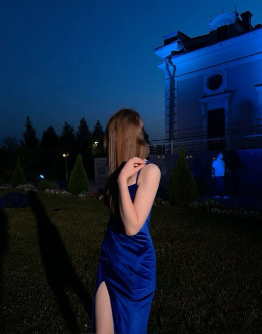 Elegant Mermaid Spaghetti Straps Royal Blue Slit Long Prom Dresses Party Dress Summer 20th Birthday Outfits 18th Birthday Dresses W1039