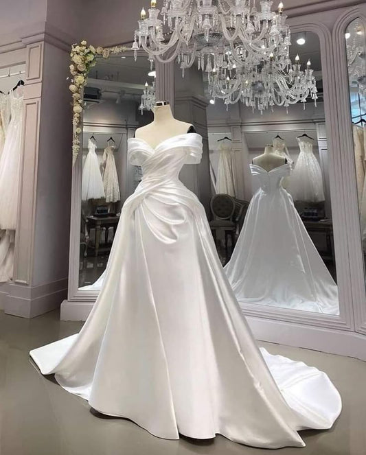 Vintage Wedding Dress Ball Gown Off The Shoulder White Summer Long Wedding Dresses Bridal Gowns W1063