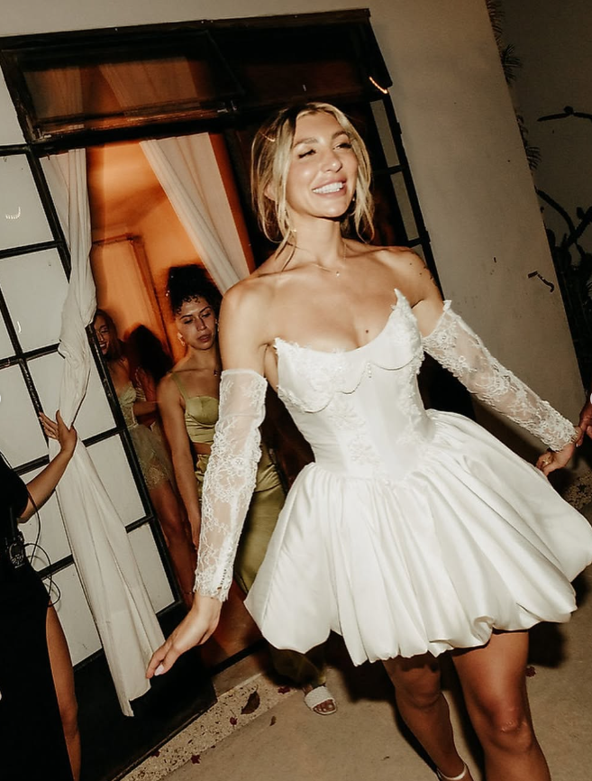 Cute A Line Strapless Appliques Pearls White Satin Short Homecoming Dress Birthday Dress SH2054