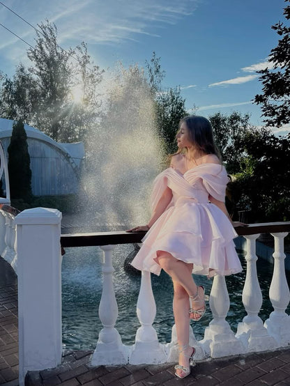 Pretty A line Off The Shoulder Short Pink Formal 8th Grade Homecoming Dress Summer Middle School Hoco Dresses Birthday Outfits W1112