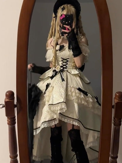 Vintage Ball Gown Off The Shoulder Lace Summer 18th Birthday Dress With Sleeves Lolita Dresses Birthday Outfits W1118