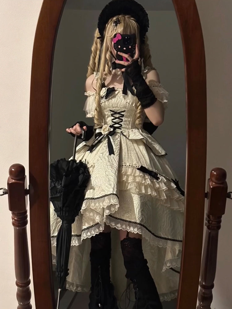 Vintage Ball Gown Off The Shoulder Lace Summer 18th Birthday Dress With Sleeves Lolita Dresses Birthday Outfits W1118