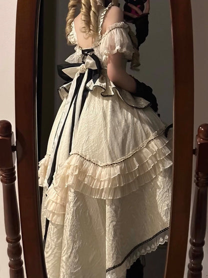 Vintage Ball Gown Off The Shoulder Lace Summer 18th Birthday Dress With Sleeves Lolita Dresses Birthday Outfits W1118