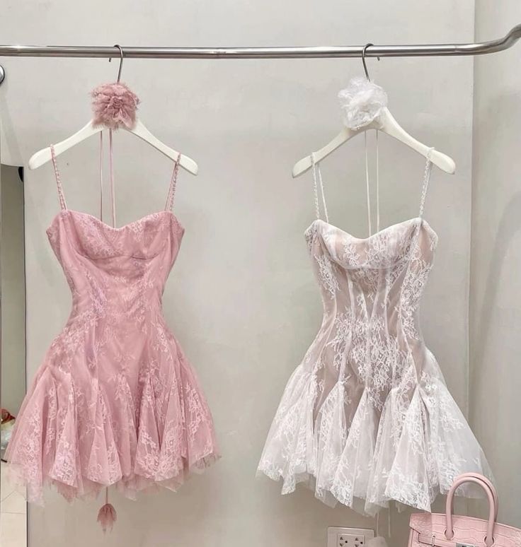 Pretty A line Spaghetti Straps Tulle Lace Pink Formal 8th Grade Homecoming Dress Summer Middle School Hoco Dresses W1155