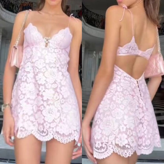 Cute A line Spaghetti Straps Pink Lace Short Mini Formal 8th Grade Homecoming Dress Summer Middle School Hoco Dresses Birthday Outfits W1157