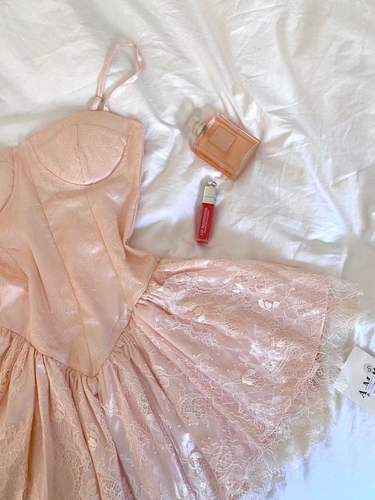 Pretty A line Spaghetti Straps Pink Lace Short Mini Formal 8th Grade Homecoming Dress Summer Middle School Hoco Dresses Birthday Outfits W1167