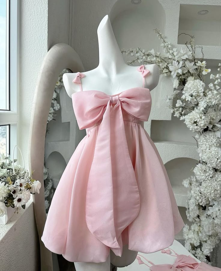 Vintage A line Spaghetti Straps Pink Satin Bow-knot Short Mini Formal 8th Grade Homecoming Dresses Summer Middle School Hoco Dress Birthday Outfits W1188