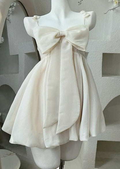 Vintage A line Spaghetti Straps Pink Satin Bow-knot Short Mini Formal 8th Grade Homecoming Dresses Summer Middle School Hoco Dress Birthday Outfits W1188