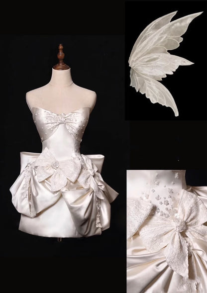 Simple Wedding Dress Sheath Strapless Summer Short Wedding Dresses Bride Dress Bridal Gowns With Bow W1189