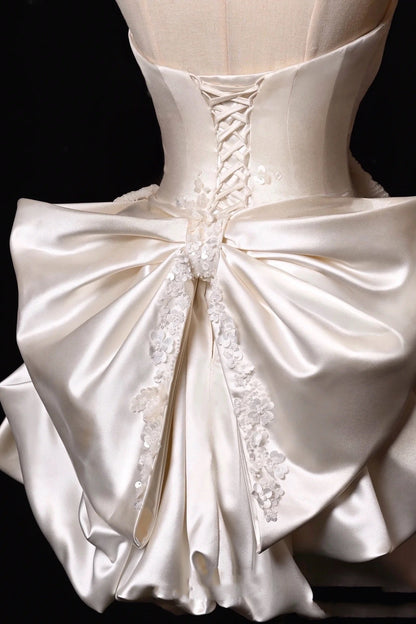 Simple Wedding Dress Sheath Strapless Summer Short Wedding Dresses Bride Dress Bridal Gowns With Bow W1189