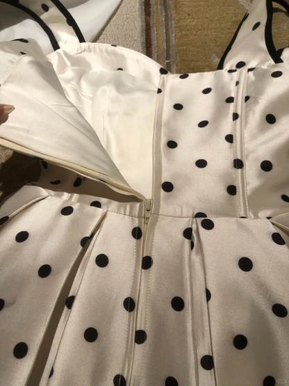 Cute A Line Strap Bow Polka Dot Satin Short Homecoming Dress Cocktail Dress SH3087